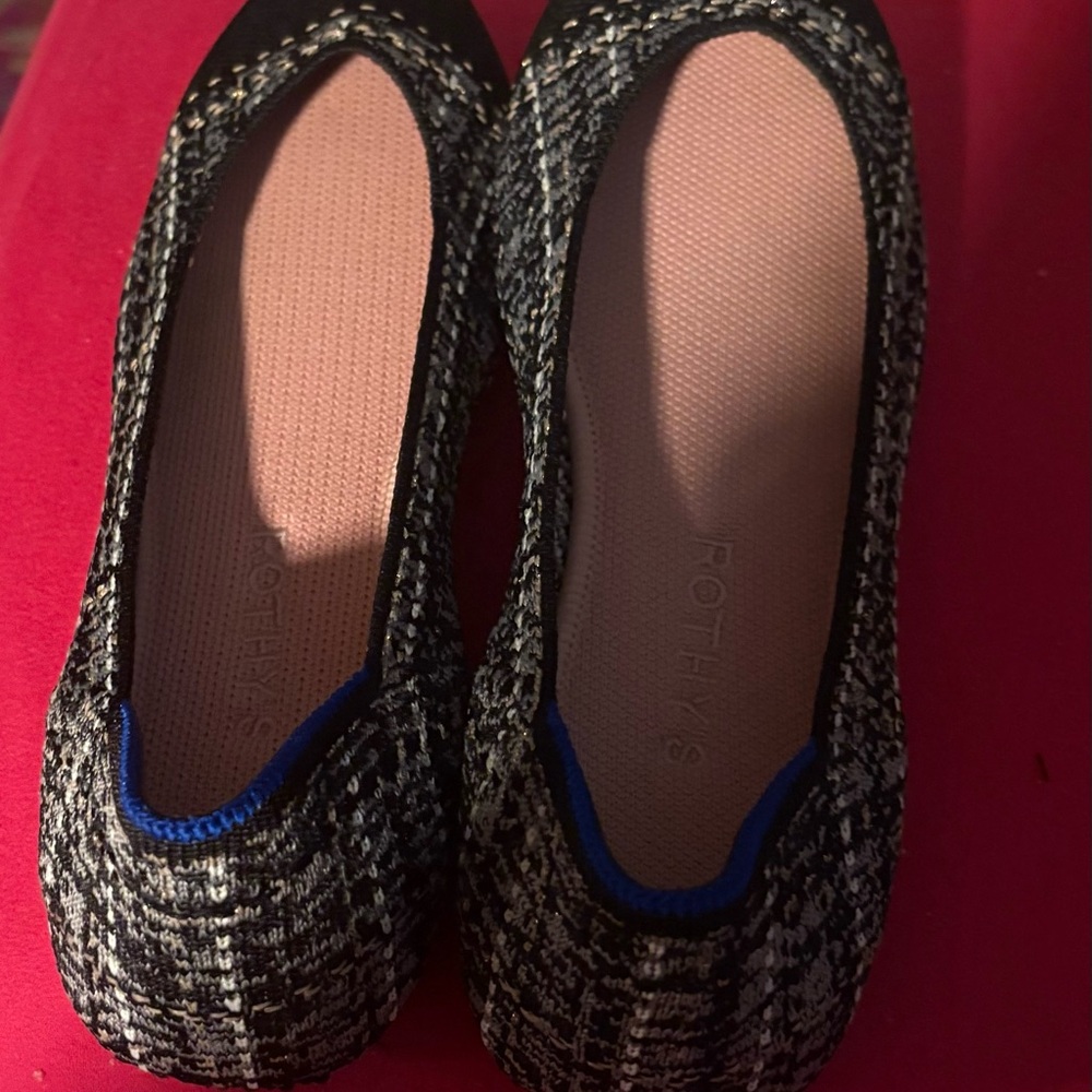 Rothy's Black and Blue Patterned Flats